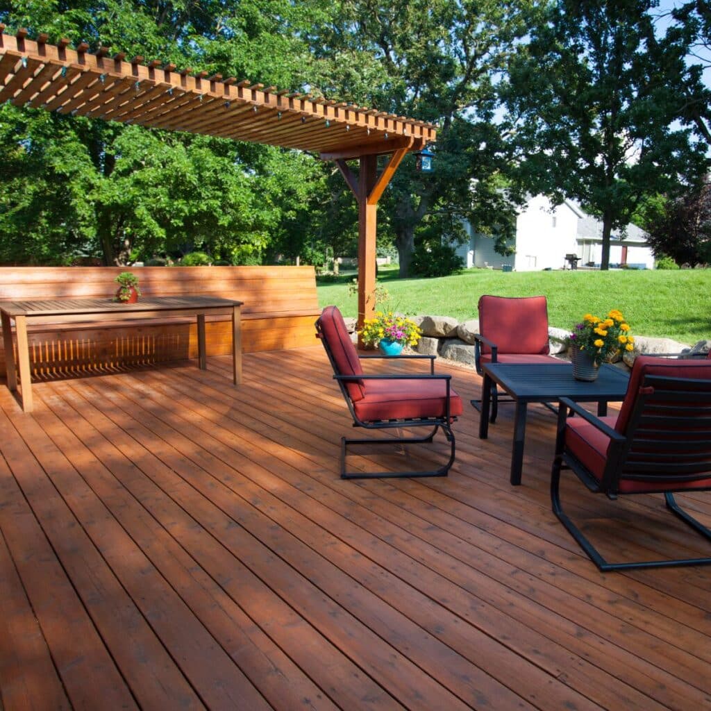 deck with a fresh coat of staining in converse back yard
